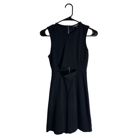 Express Black Cutout High Neck Mini Dress Size 2 Sleeveless Fit - Picture 1 of 6